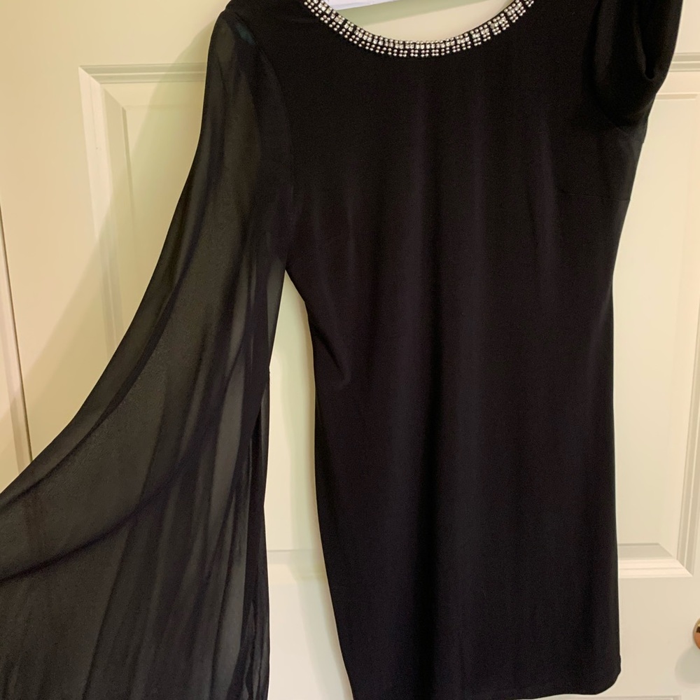 Little black dress, size large, sheer bell sleeve